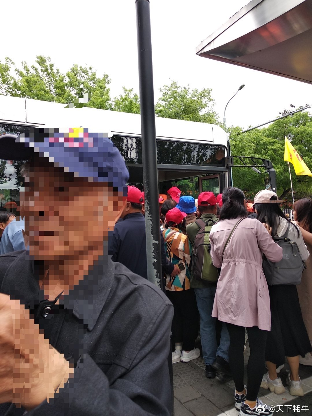 老年旅行团挤不上公交拦路要求加车
