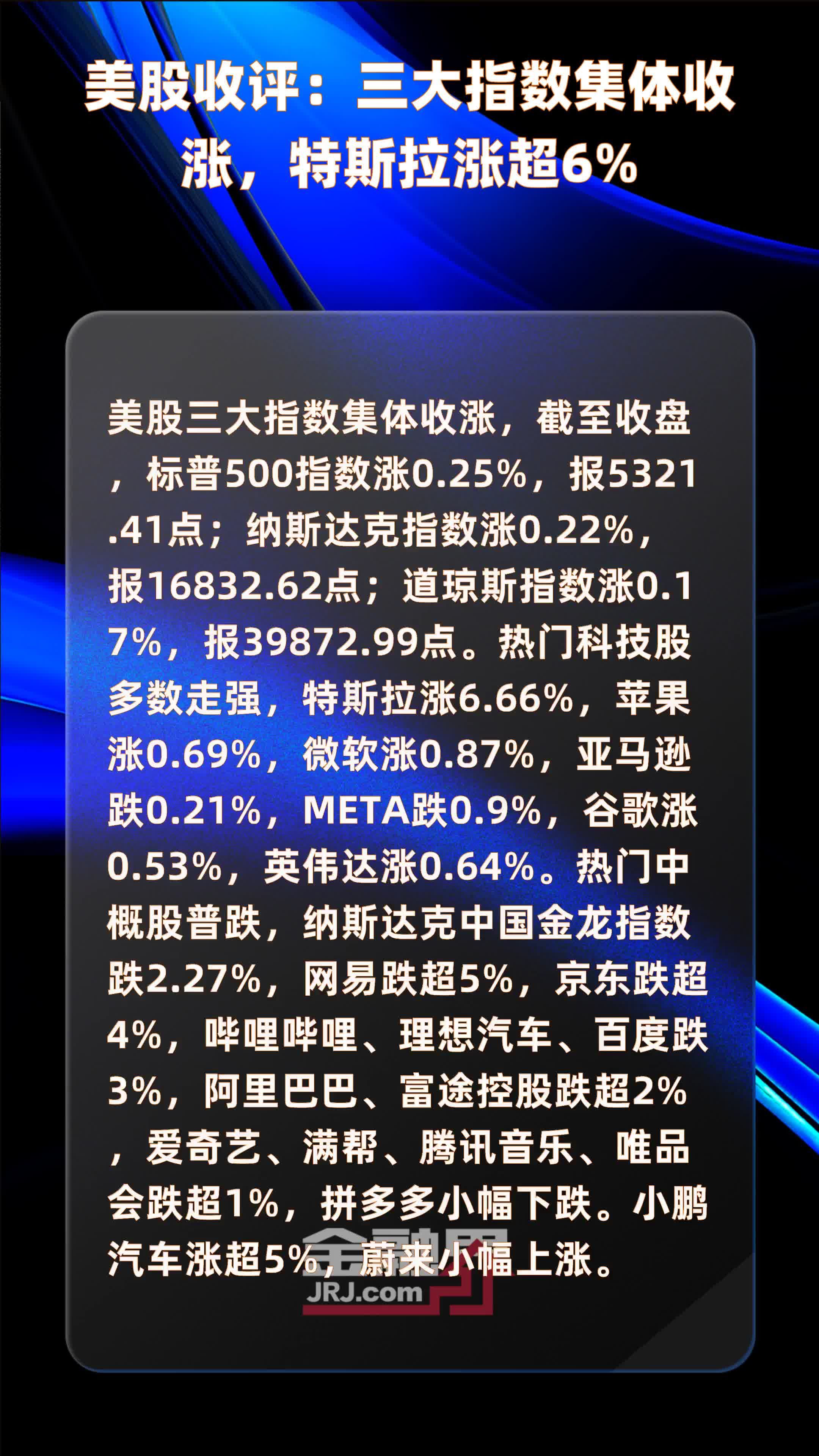 美股三大指数集体高开 特斯拉涨超5%